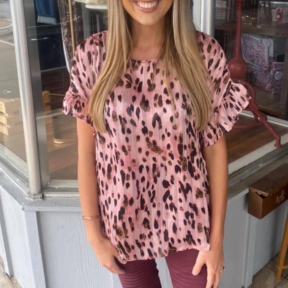 Pink metallic leopard blouse